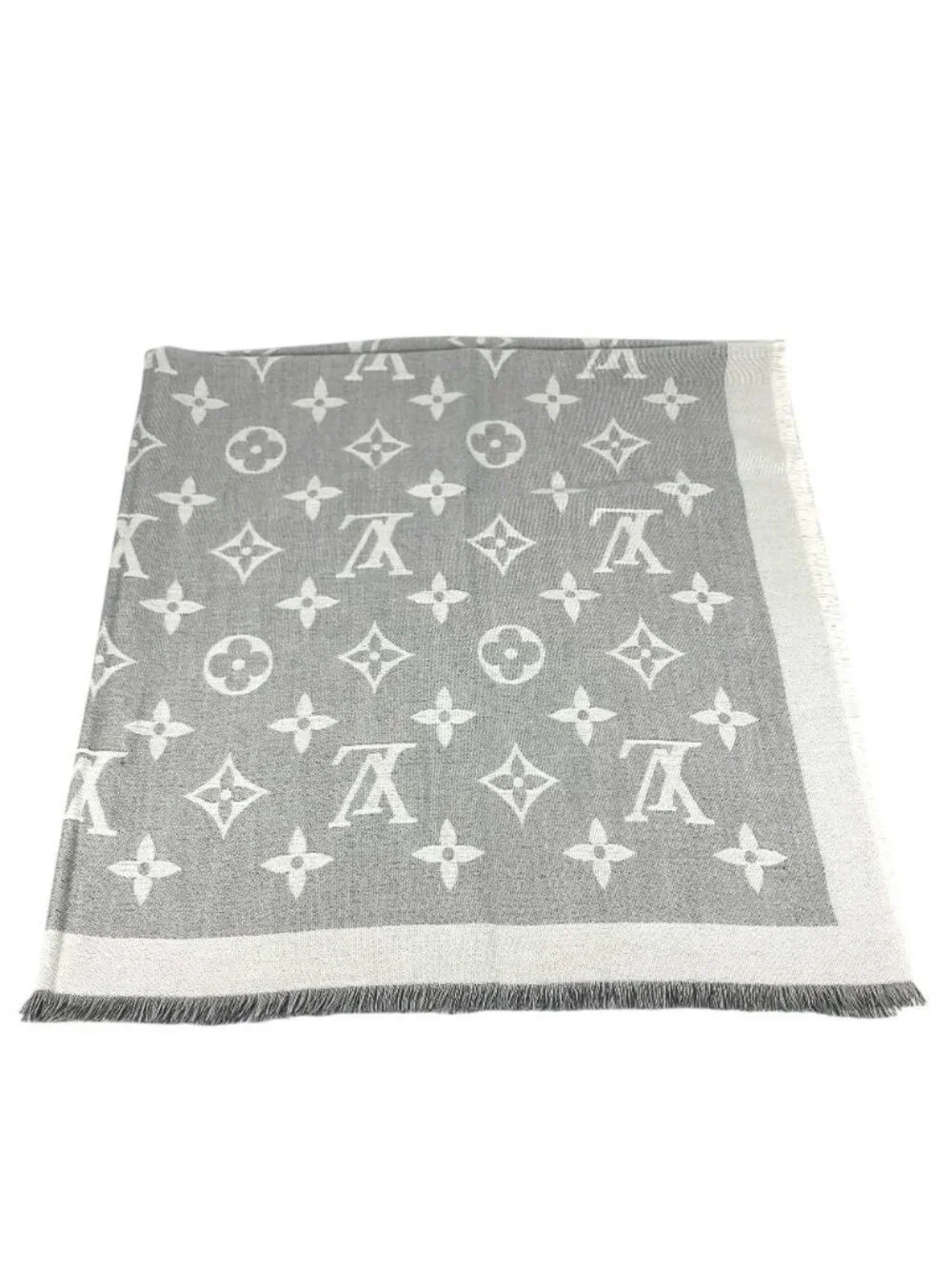 Louis Vuitton Shawl Logo Cashmere Gray Scarf